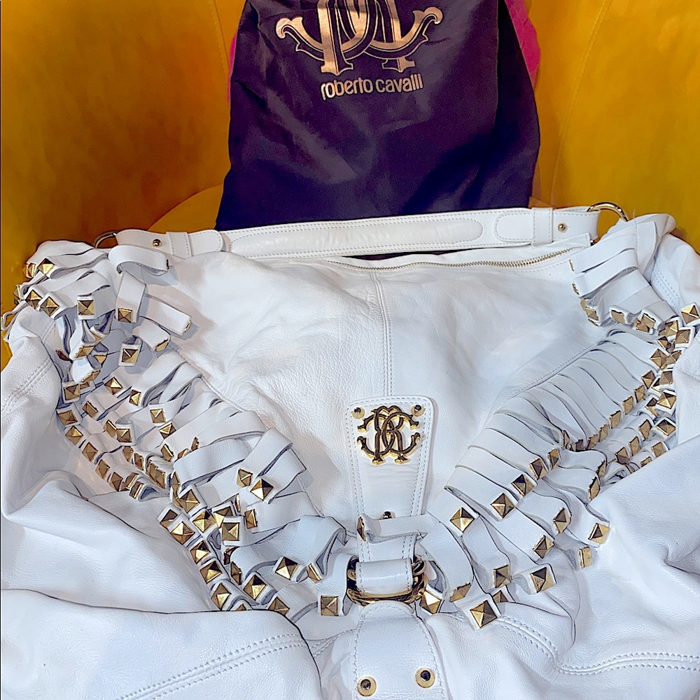 White Roberto Cavalli Hobo Fringe Bag… Authentic and only worn a few times